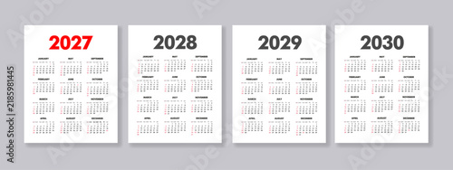 Bild auf Leinwand Vector illustration of a four-year calendar set from 2027 to 2030