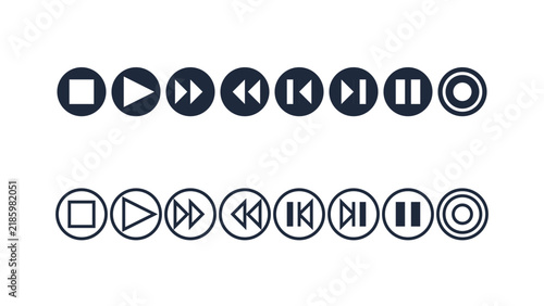 Solid and Outline Multimedia Player Control Icon Set for Audio and Video Streaming Applications, Web Music Players, and UI Design