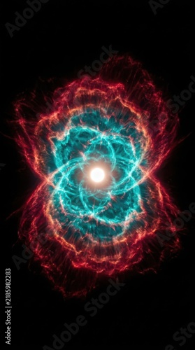 Planetary Nebula with Glowing Cyan Core and Red Outer Shell