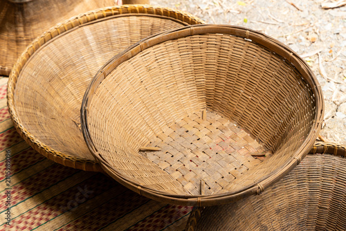 wicker pots, plates and trays made of bamboo