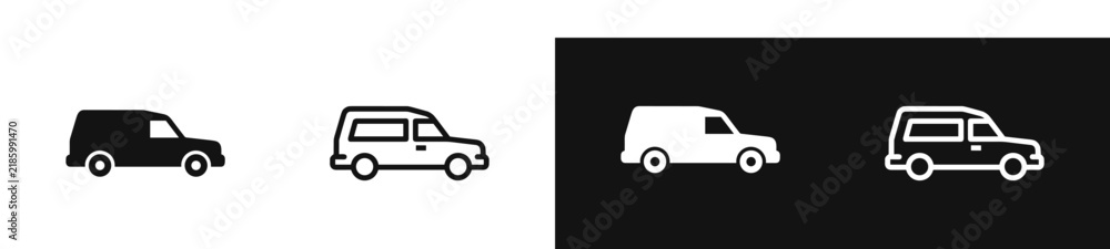 Naklejka premium Delivery van car transport vehicle icon set in solid and outline style