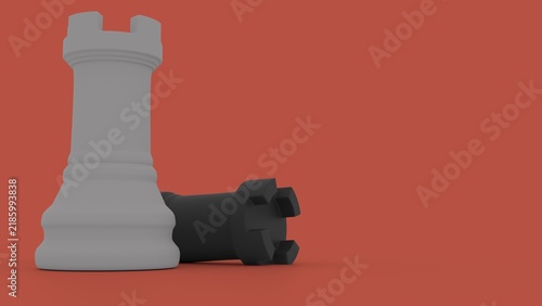 Obraz na plátně Chess Rook Standing Over Fallen Piece On Red Background