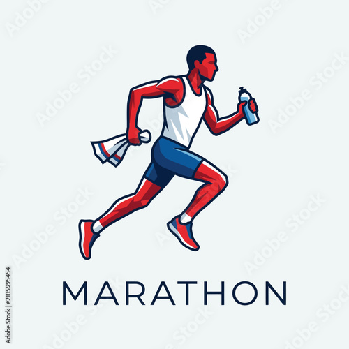 Dynamic Marathon Runner Athlete In Motion Holding Water Bottle And Towel