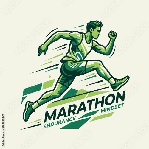 Dynamic Marathon Runner Athlete Showing Endurance Mindset Graphic Illustration