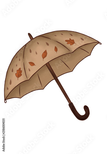 Herbstlicher Regenschirm mit Blättermuster als handgezeichnete Illustration
