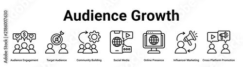 Audience Growth web banner icon vector illustration concept for business with icon of Audience Engagement, Target Audience, Community Building, Social Media, Online Presence, Influencer Marketing,.