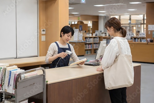 Fototapeta 図書館の貸出カウンター