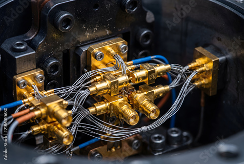 Macro Shot of Pure Gold Coaxial Couplers Inside Cryogenic Dilution Refrigerator