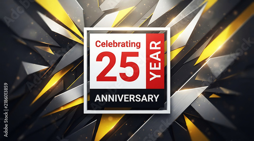 Celebrating twenty five years anniversary badge on abstract dynamic background