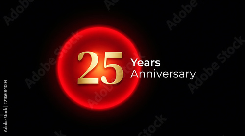 Celebration of twenty five years anniversary with glowing red and gold design