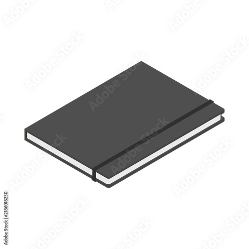 Isometric black notebook illustration on white background
