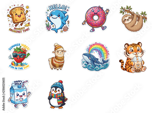 Cute Cartoon Animal Character Collection Vector Set with Seamless Pattern Icons for Kids Design Zodiac Symbols and Fun Comic Illustration
