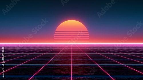 Nostalgic neon pink lighting dark surface for futuristic technology and digital design projects