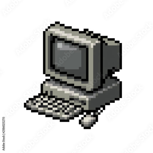 Pixel Art Retro Desktop Computer Isolated