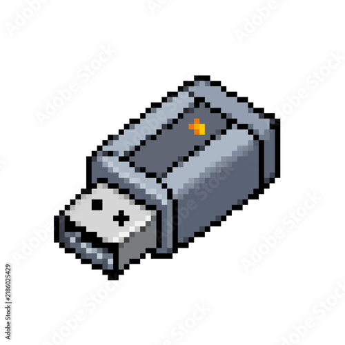 Pixel Art Grey USB Flash Drive Isolated