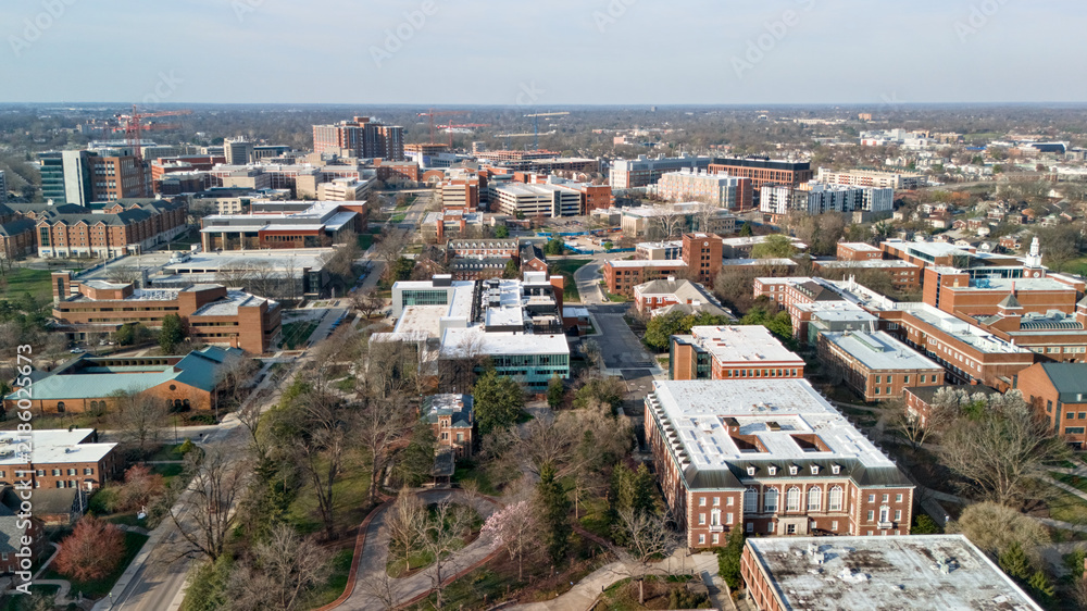Fototapeta premium Aerial view of Lexington university campus and city skyline