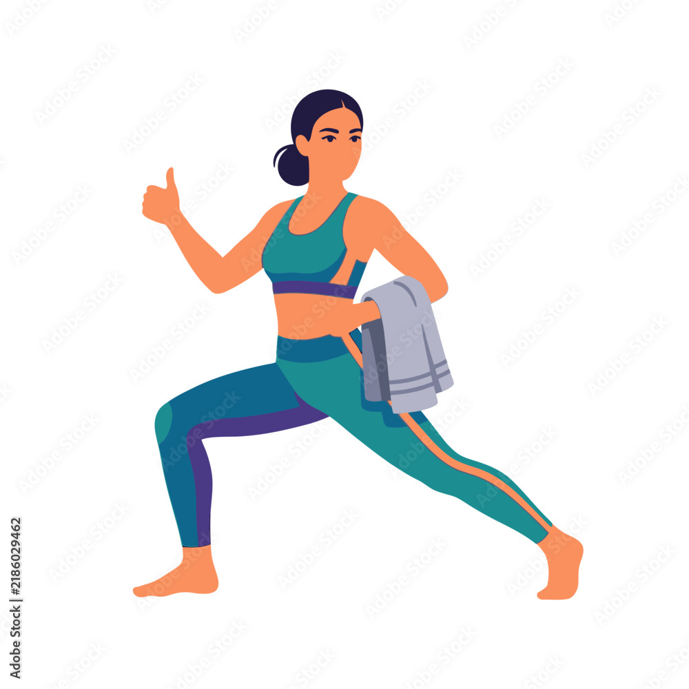 Fototapeta premium Active Woman With Towel Giving Thumbs Up After Workout Session And Exercise
