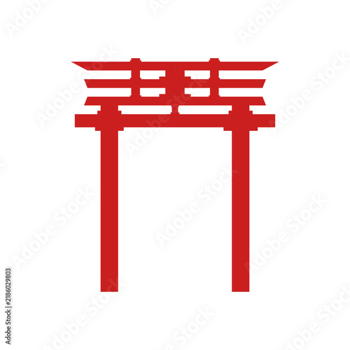 Flat vector illustration of a red Japanese torii gate. Minimalist shrine entrance symbol template for Asian culture concept, travel tourism design, oriental game asset, and festival graphic.