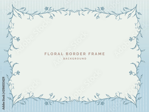Elegant Blue Hand-Drawn Floral Border Frame Background for Wedding Invitation and Greeting Card