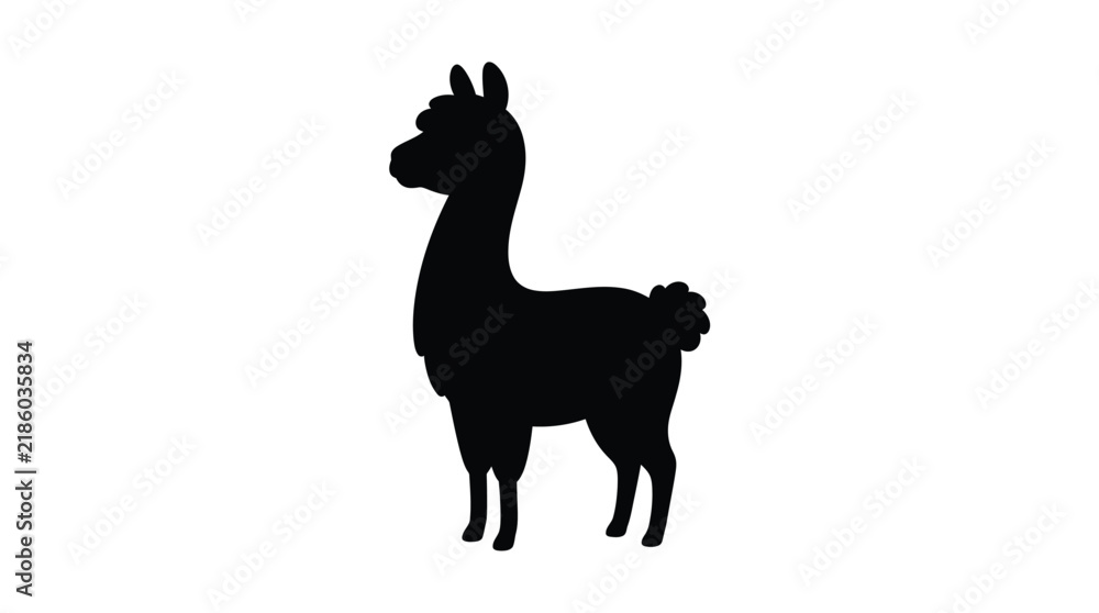 Obraz premium Llama silhouette stands in profile on transparent background alpaca camelid southamerica
