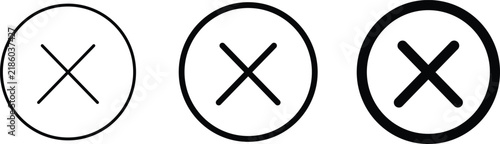 Cancel icon set for close delete action on isolated transparent background, minimalist vector outline symbol for error stop cross, clean mobile application user interface element