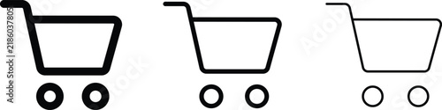 Shopping cart icon set for store checkout action on isolated transparent background, minimalist vector outline symbol for commerce purchase, clean mobile application user interface element