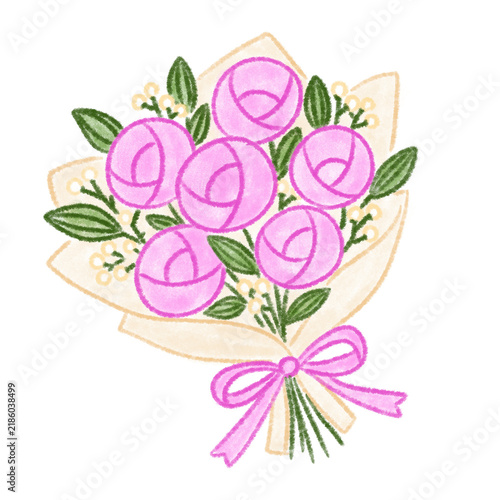 Plakat 手描きのかわいい薔薇の花束イラスト