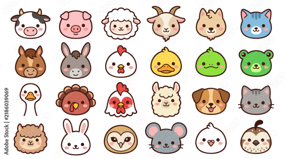 Obraz premium Collection of cute farm animal faces