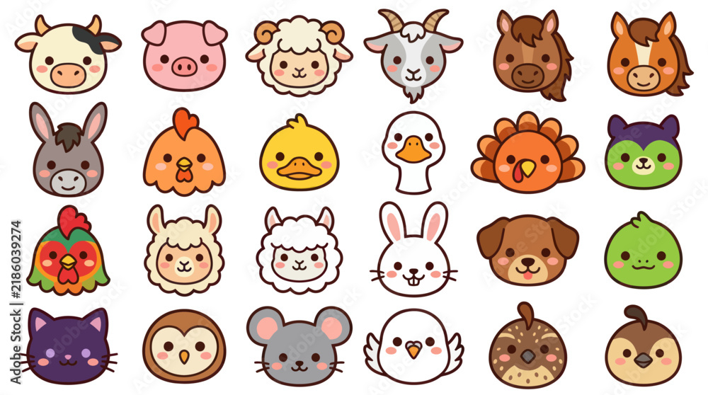 Obraz premium Collection of cute farm animal faces