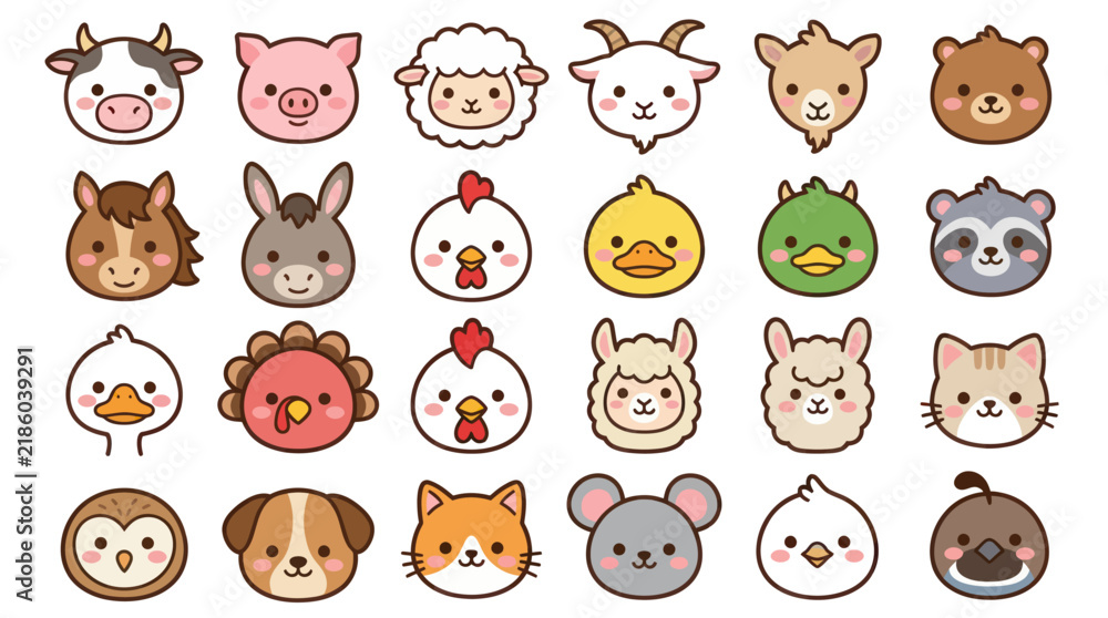 Obraz premium Collection of cute farm animal faces