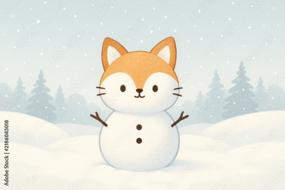 Fototapeta premium Cute fox snowman illustration.