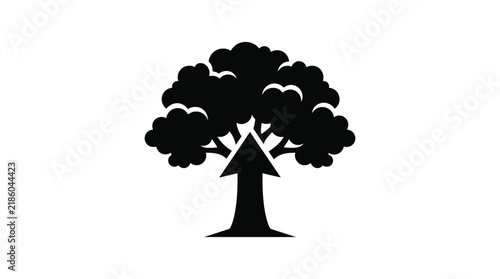 A detailed tree silhouette is presented on transparent background foliage leaves
