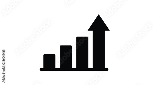 Ascending bar graph with upward arrow a black silhouette on transparent background