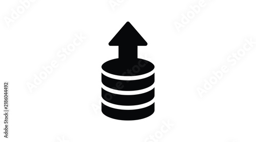 Stacked disks with upward pointing arrow silhouette on transparent background cylinder circles