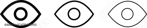 See icon set for eye view visibility on isolated transparent background, minimalist vector outline symbol for watch show look preview, clean mobile application user interface element