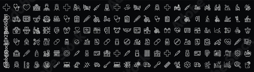 A collection of various medical icons on a black background