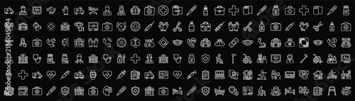 A collection of various medical icons on a black background