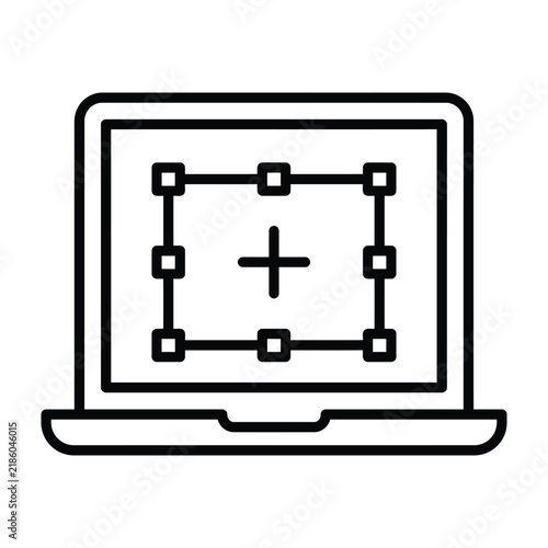 Laptop computer screen with selection transform tool icon design software selection box interface