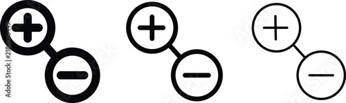 Zoom in out icon set for plus minus view on isolated transparent background, minimalist vector outline symbol for magnify focus scale search, clean mobile application user interface element