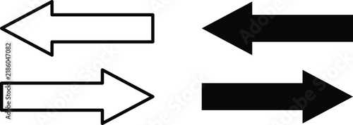 opposite direction arrow vector icon set. bidirectional horizontal pointers for modern navigation