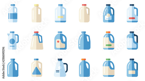Set of Various Plastic Jugs and Bottles Flat Icons