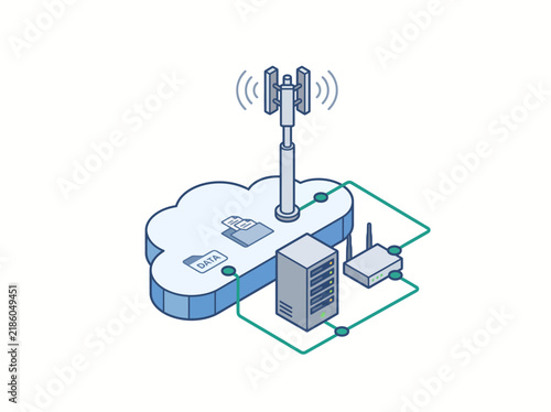 Obraz na płótnie Cell tower communicates with cloud infrastructure to facilitate seamless data synchronization and wireless connectivity