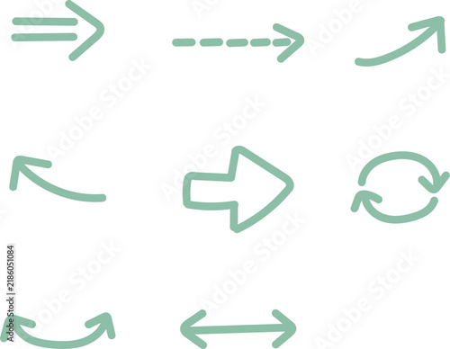 Hand-drawn arrow variation icon set line art in mint