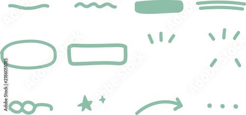 Hand-drawn emphasis accent set in mint line art, underline marker circle