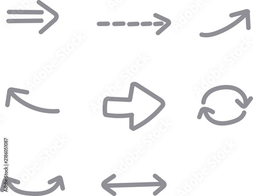 Hand-drawn arrow variation icon set line art in gray