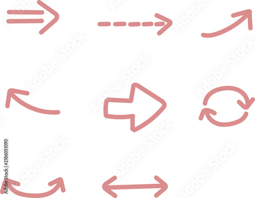 Hand-drawn arrow variation icon set line art in pink