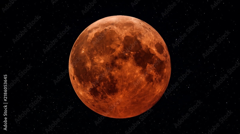 Obraz premium Ethereal Blood Moon Illuminated Against a Starry Night Sky, a Celestial Spectacle