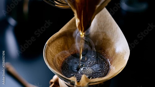 Brewing Fresh Drip Coffee with Glass Chemex Brewer
