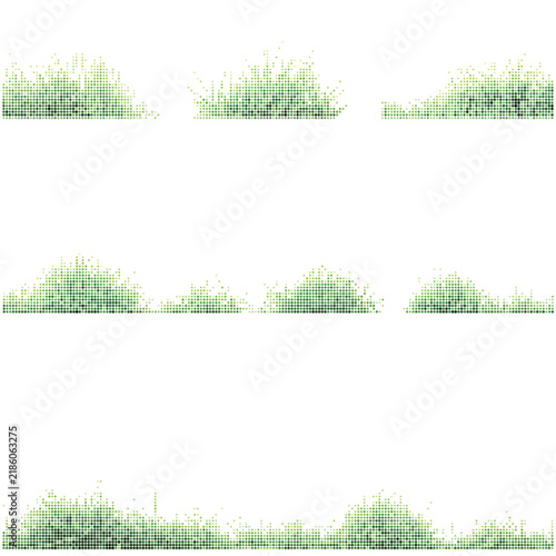 Foto Set of green grass tufts and shrub border vector illustrations