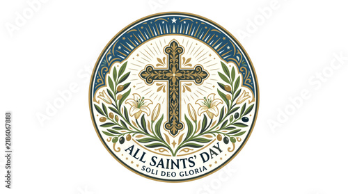 Religious Emblem with Cross and Floral Motifs